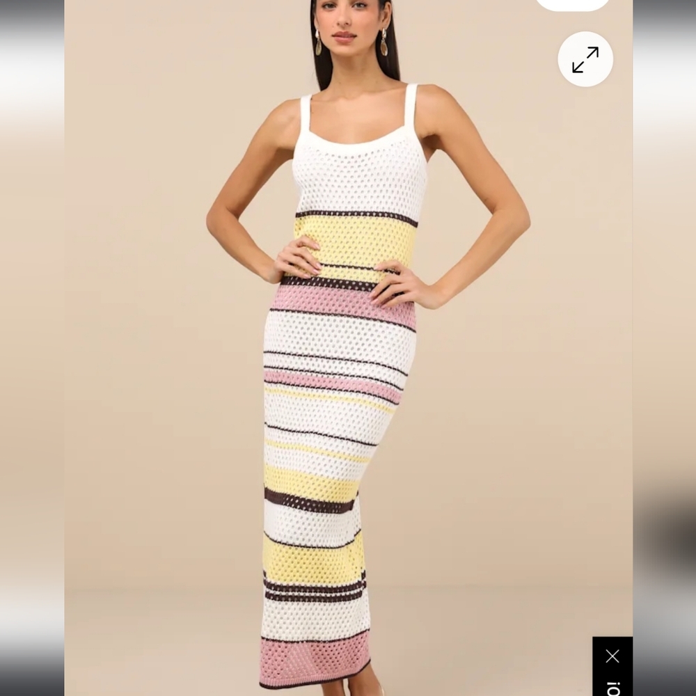 Lulus Multicolor Striped Crochet Midi Dress